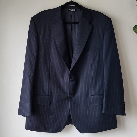 J.P Tilford Samuelsohn Harry Rosen wool navy blue pinstripes blazer Sz 46-40R - Picture 3 of 12